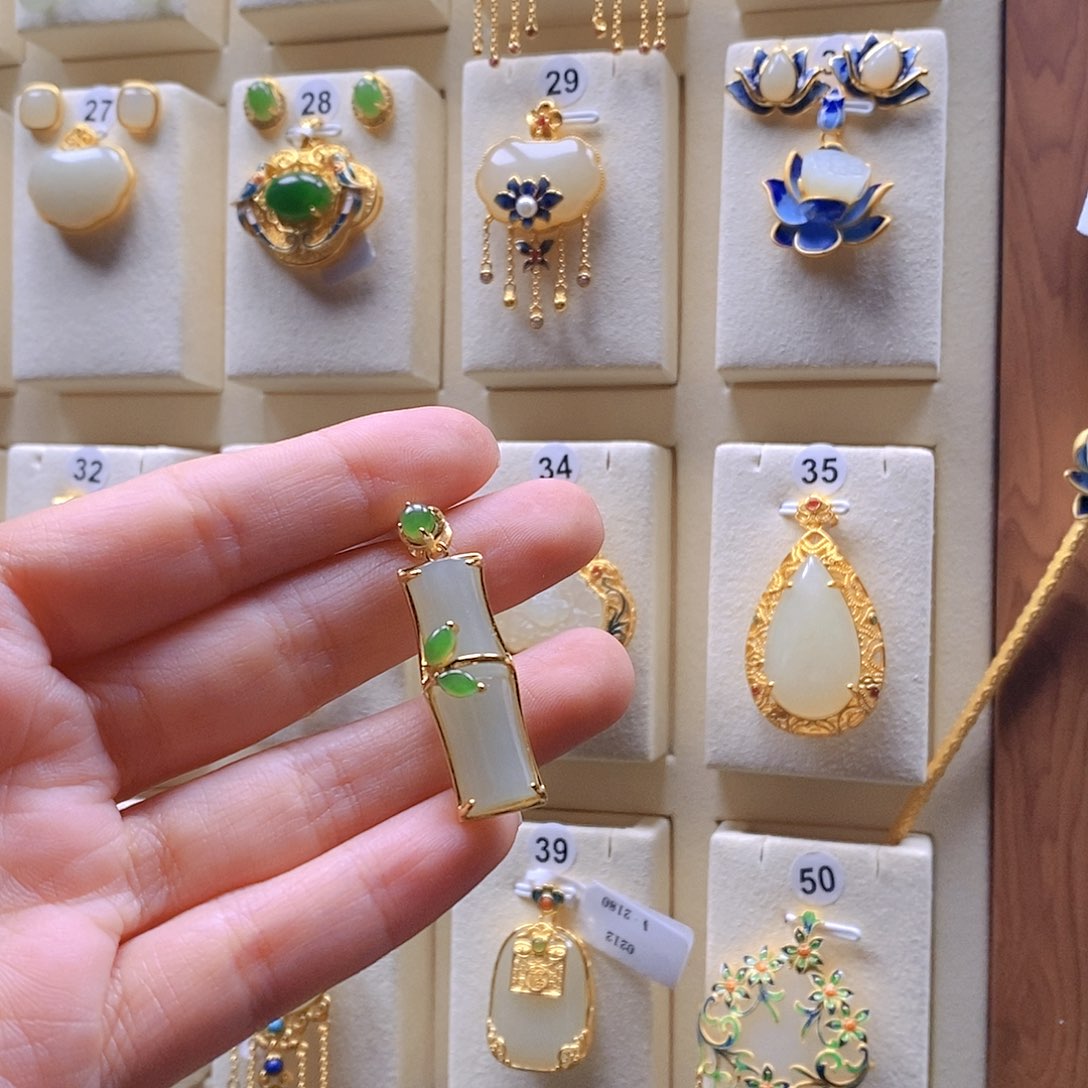 和田玉颈饰银S925镶嵌