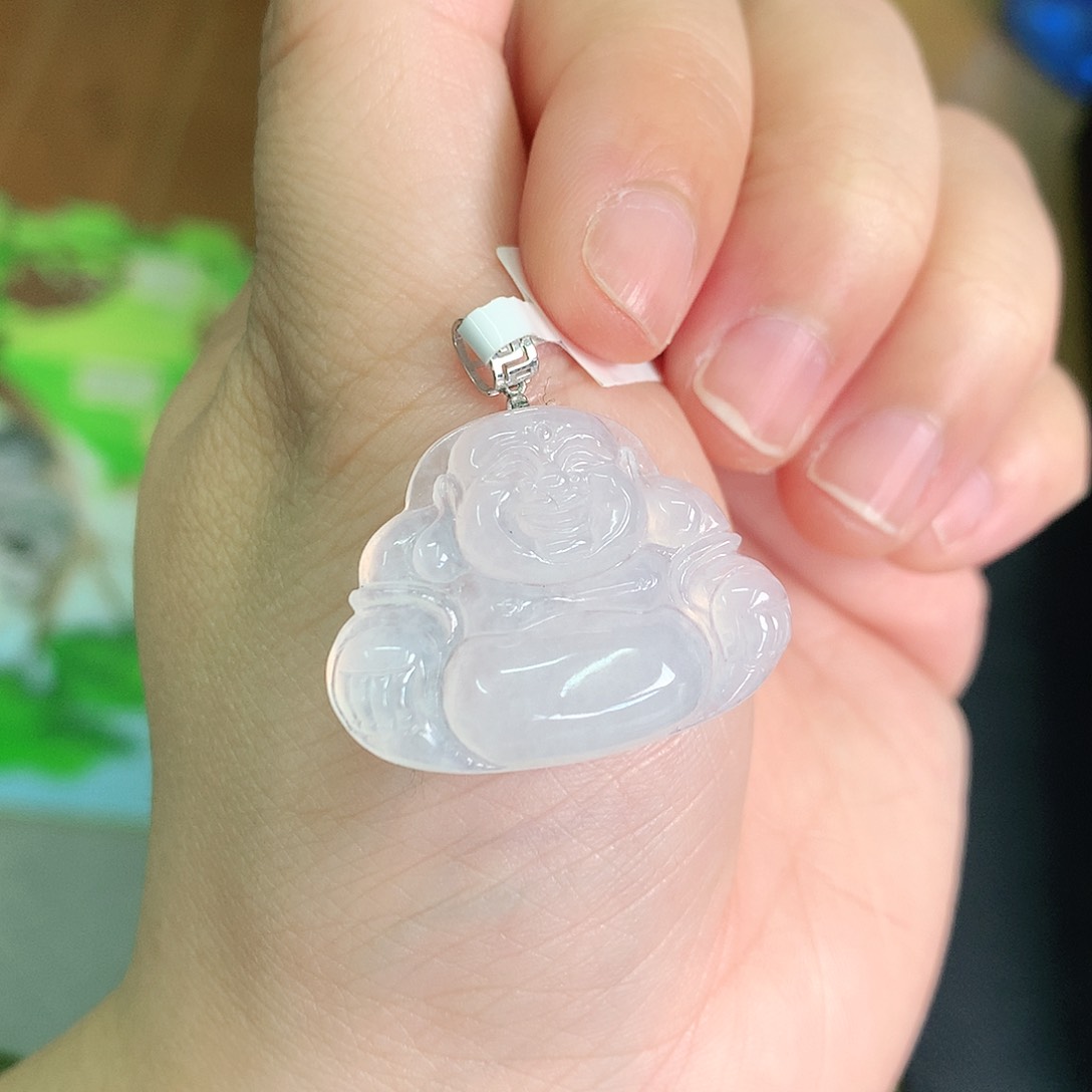 翡翠颈饰18K金镶嵌冰胶佛公