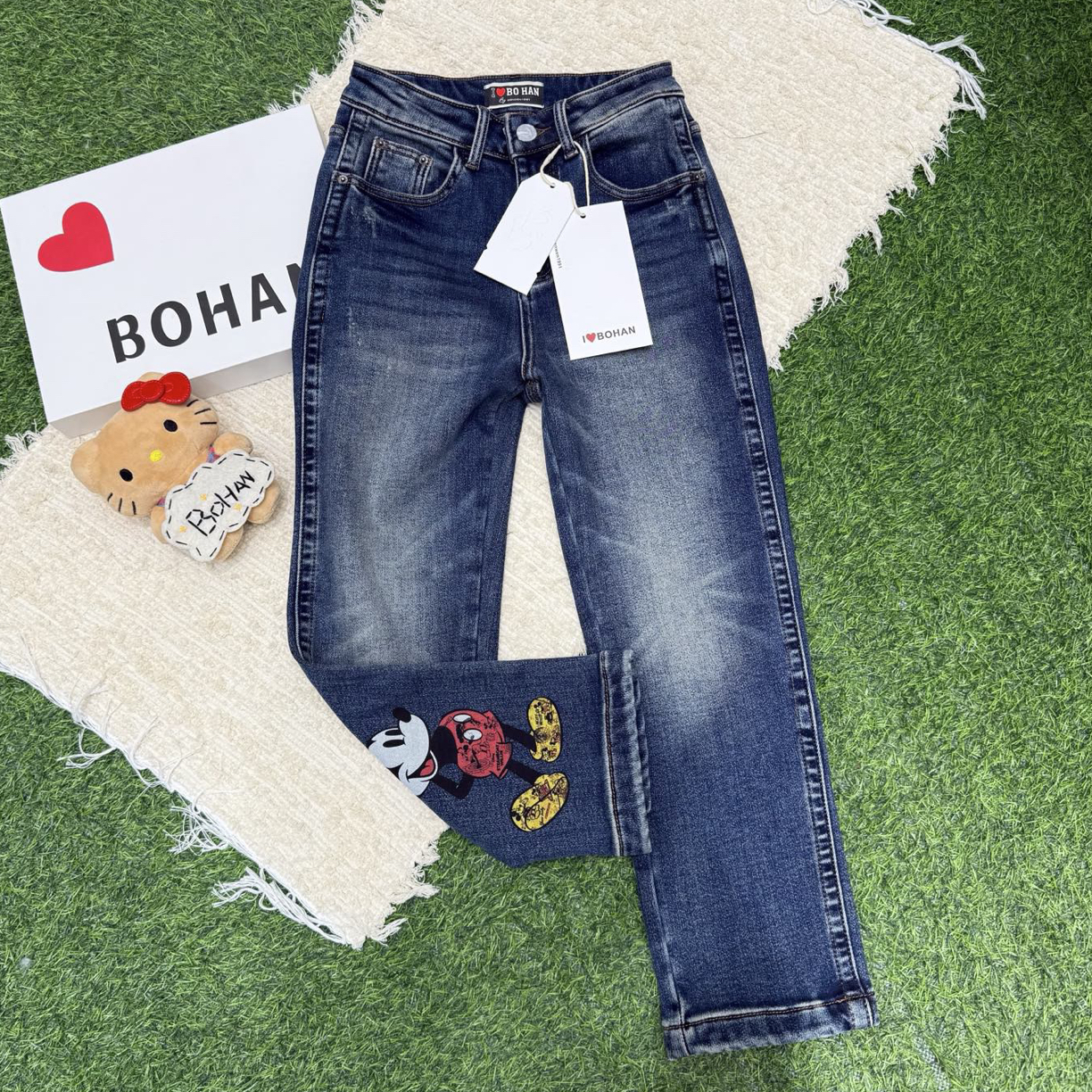 欧洲站5773#BOHAN秀秀家2025冬季新品加绒米奇蓝牛仔烟管裤