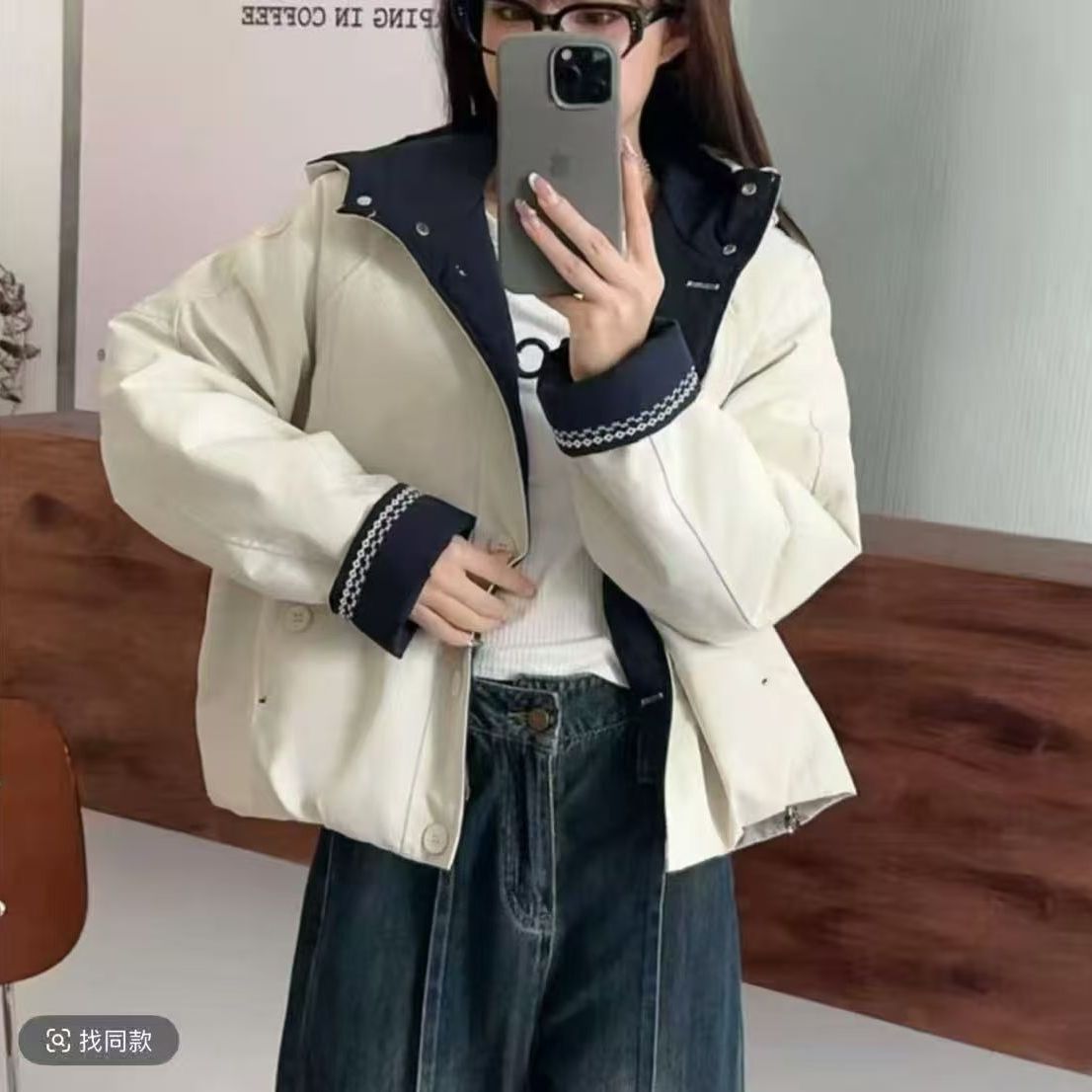 韩板时尚加棉加厚秋冬新款连帽时尚百搭女宽松潮流长袖时尚厚外套