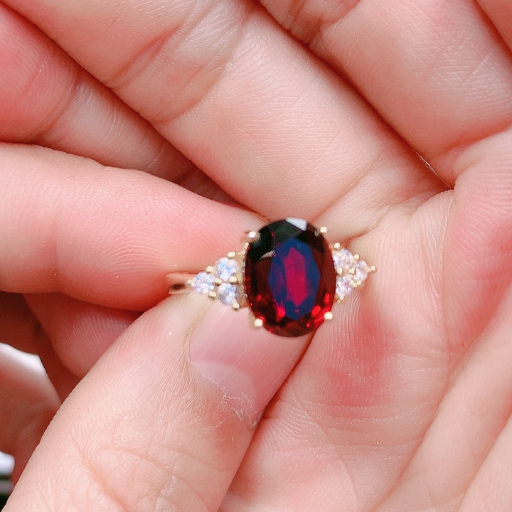 石榴石戒指银S925镶嵌8✖️10