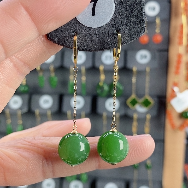 和田玉耳饰18K金镶嵌