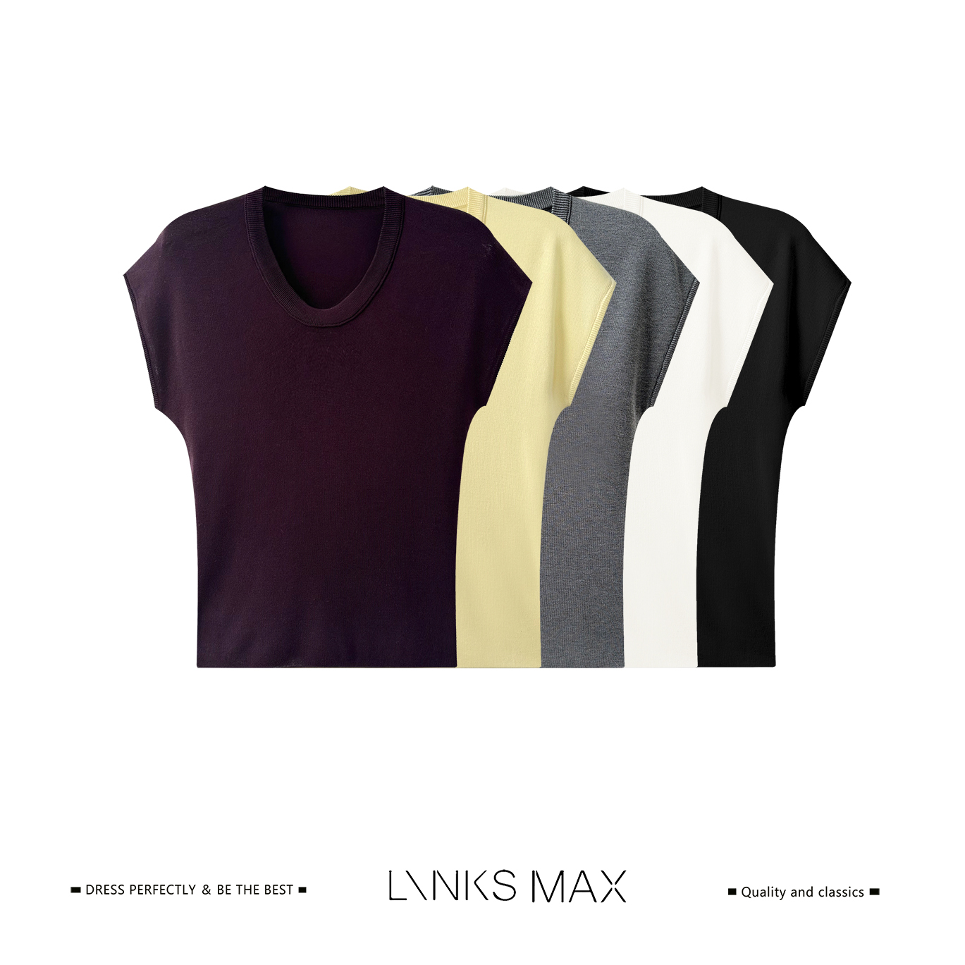 Links Max【陈老师专属】极简法式飞袖U领莱赛尔针织衫60758