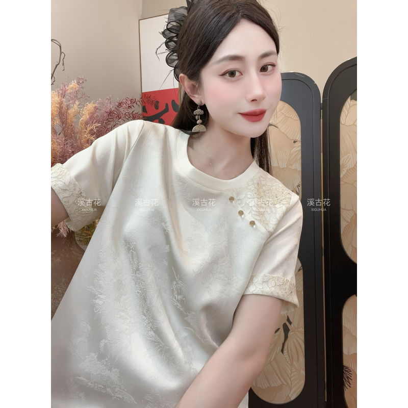 【卿月短袖】2025夏季气质拼接短袖百搭显瘦新中式短袖女日常T恤