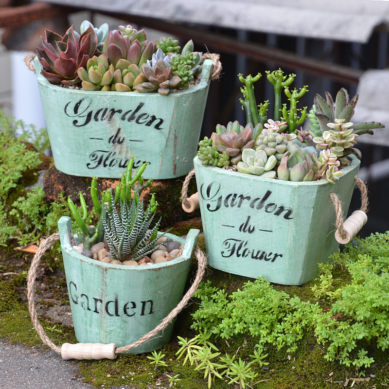 木厝 美式复古做旧木质多肉花盆微景观盆景花器室内绿植小木花盆