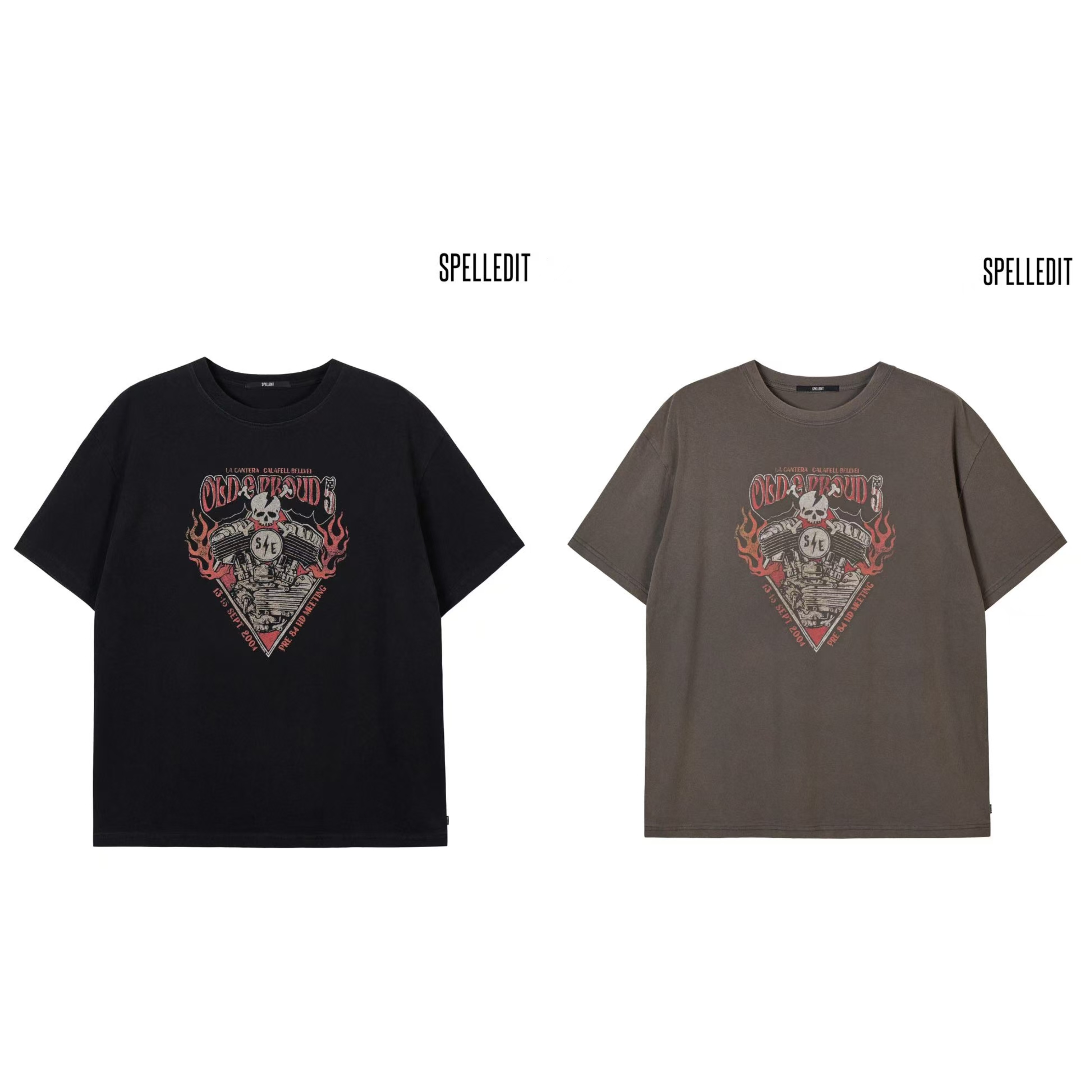 SPELLEDIT冬新 正品no退换 火焰骨纹t恤韩版街头宽松短袖上衣女