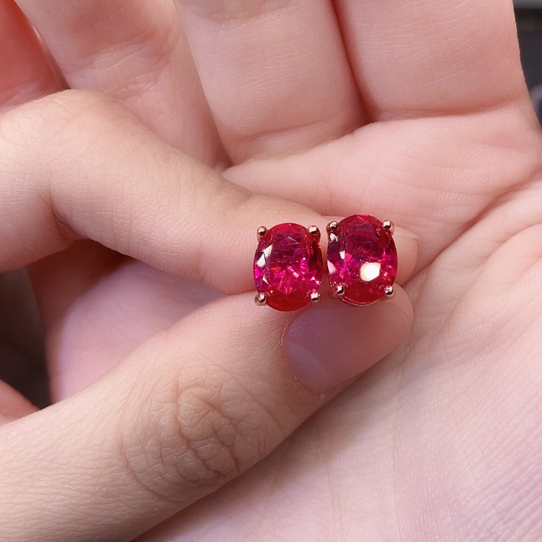 红宝石银S925镶嵌耳饰