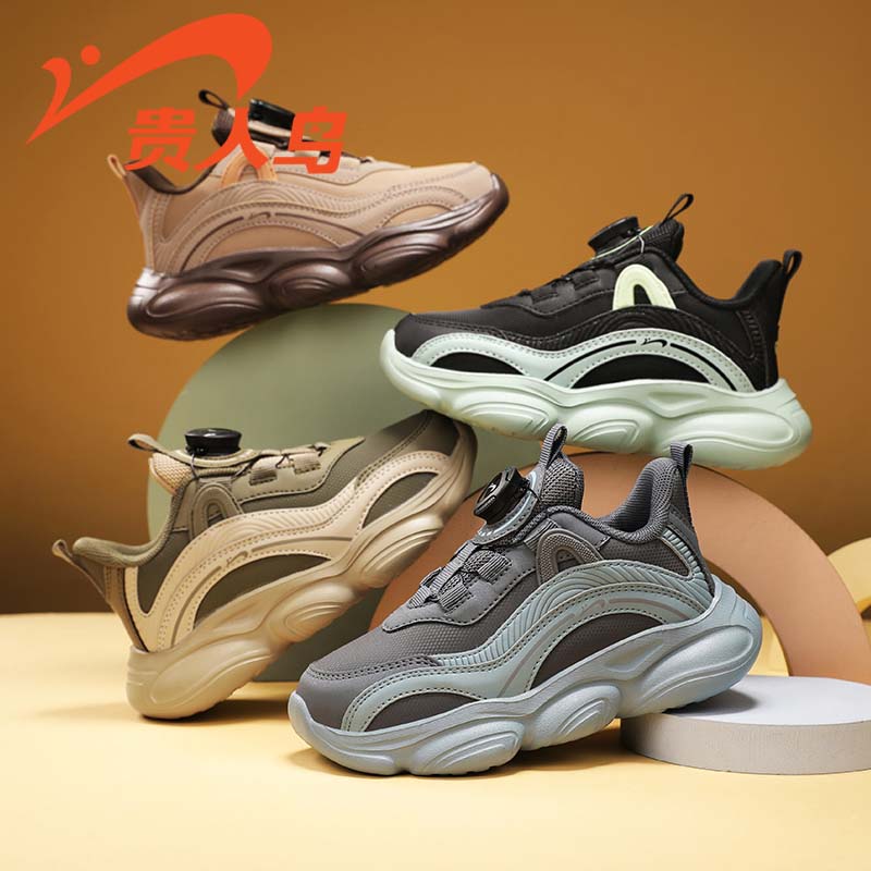 贵人鸟儿童鞋2025秋季新款男童防水皮面女童鞋子防滑百搭老爹鞋