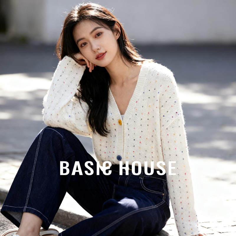 Basic House/百家好韩版V领彩点纱软糯慵懒风毛衣-B0625B5KEU2