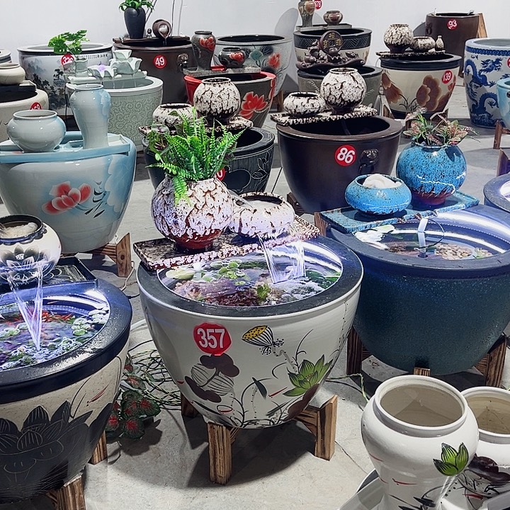 风***淡景德镇陶瓷鱼缸艺术直径62高度42