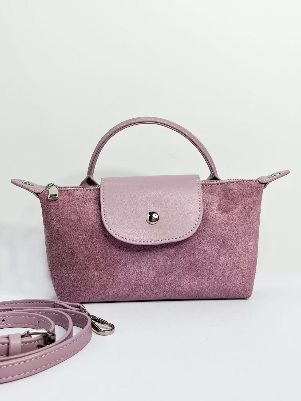 珑家斜挎包防水托特包无性别风麂皮绒单手挽-紫粉色