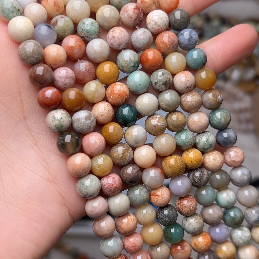 玛瑙/玉髓合金珠宝半成品超级福利8mm菊花石一条