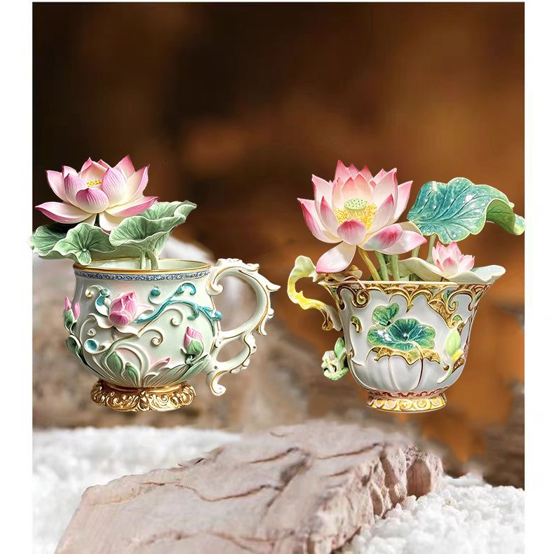 北京天坛茶杯荷花金属旅游纪念品景点创意珐琅文创故宫文创