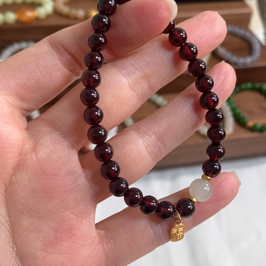 石榴石手链银S925镶嵌福利6mn石榴石