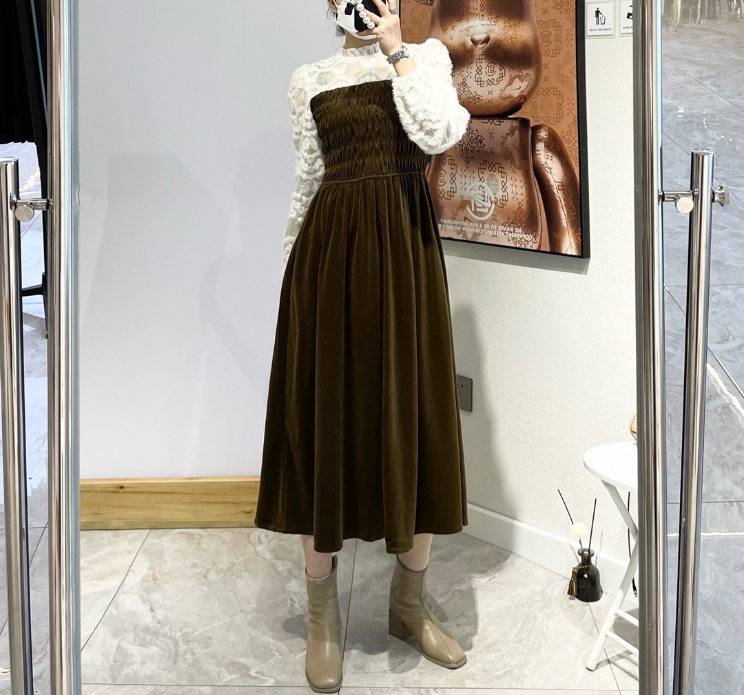 DRN 蕾丝撞色连衣裙