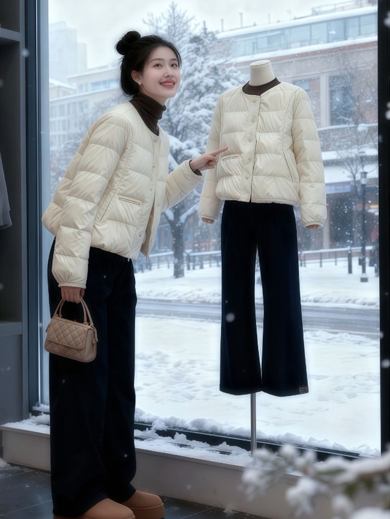 2025冬季新款小个子简约高级棉服短款外套黑色减龄裤子两件套装女