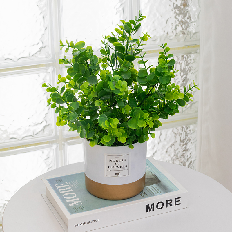 北欧仿真绿植尤加利叶假花装饰小盆栽绿植餐厅客厅办公室桌面摆件