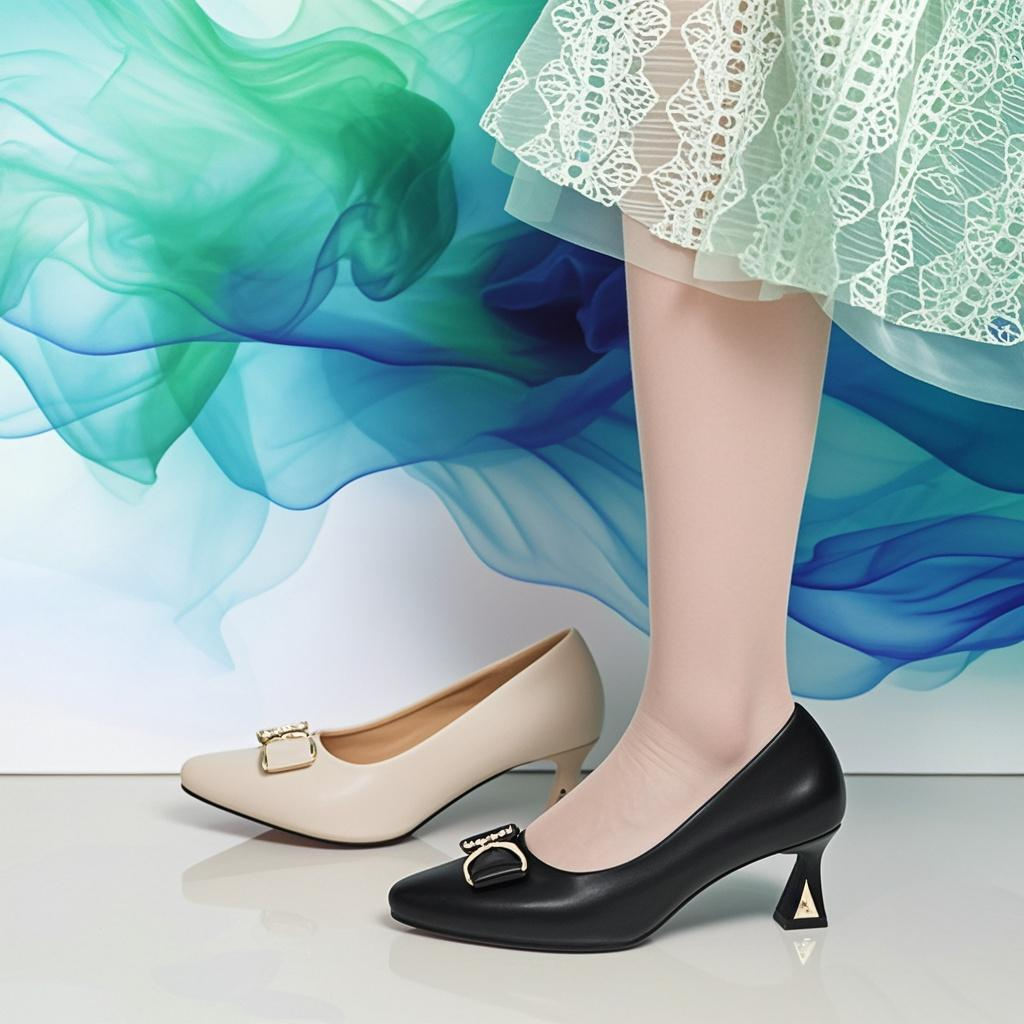 3公分-春夏季酒杯跟单鞋气质尖头中跟鞋粗跟时尚尖 头百搭软底