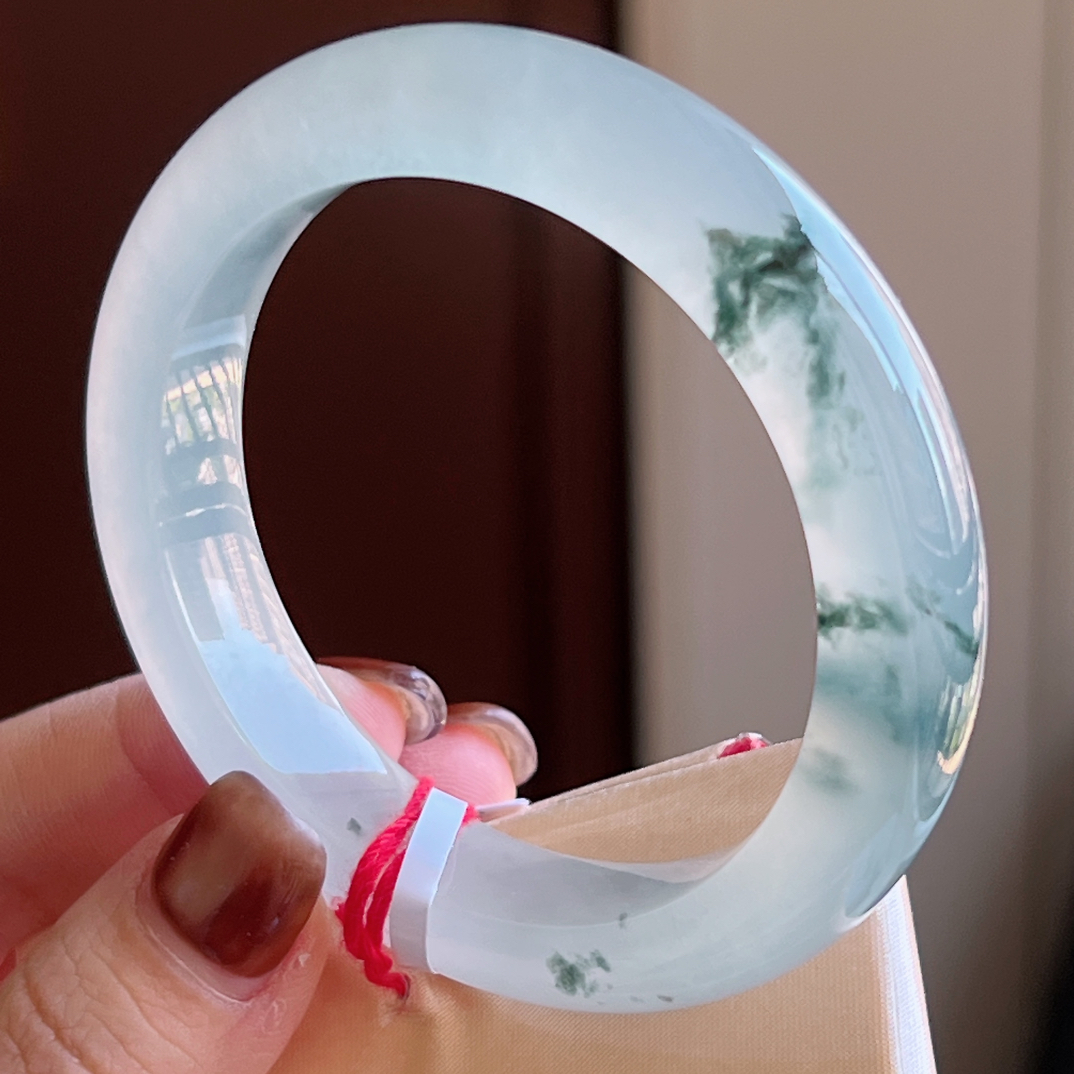 高冰起光飘花正圈翡翠手镯55圈口BW251109CS