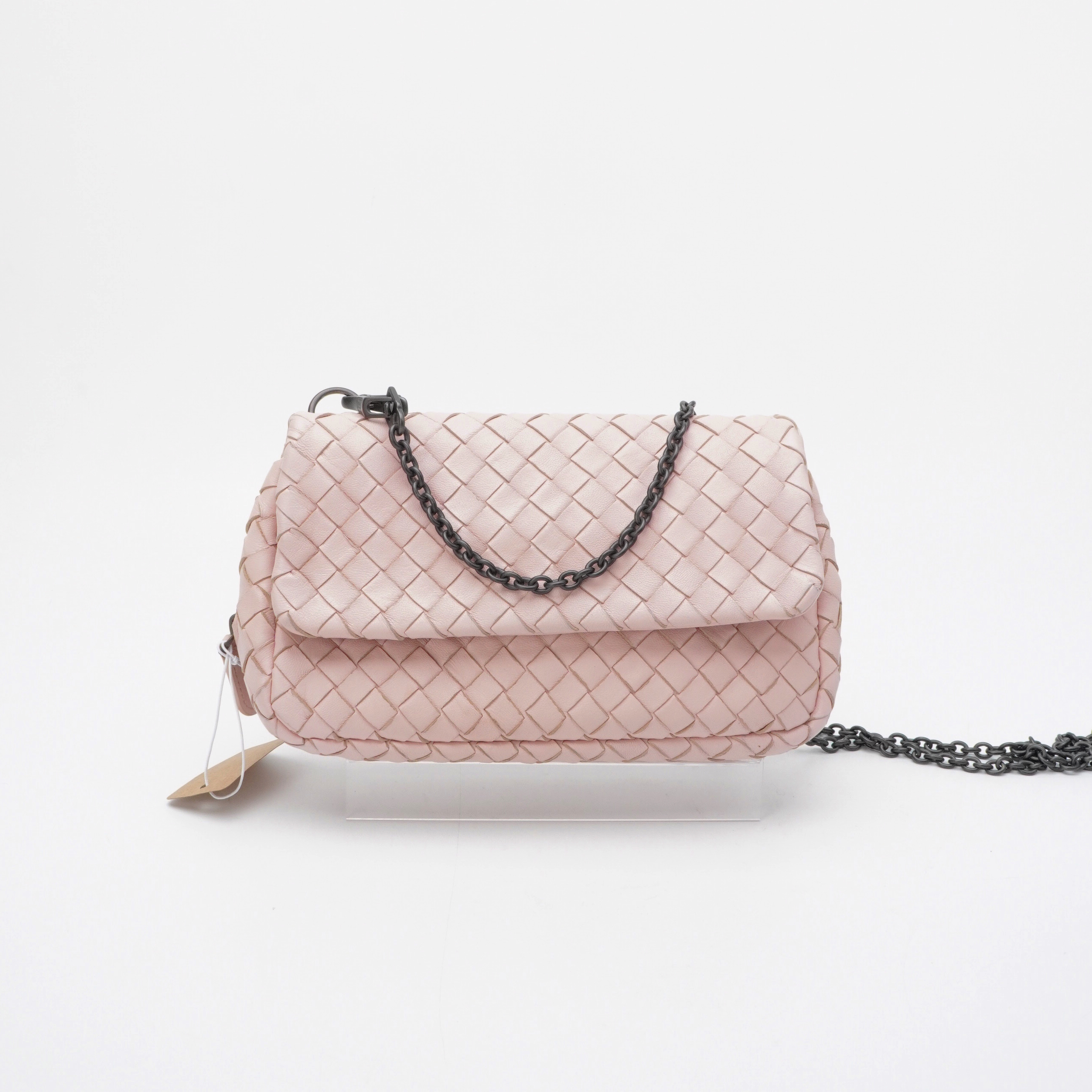 95新 BOTTEGA VENETA/葆蝶家 BV粉色编织链条包 1017