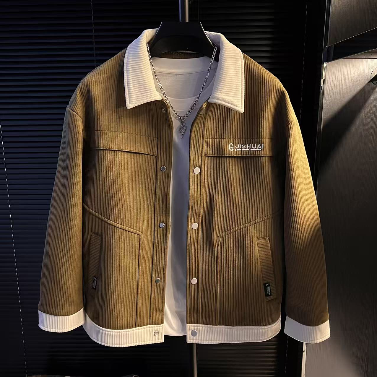 H-2025秋冬季新款外套翻领夹克男士工装潮流百搭时尚宽松设计感