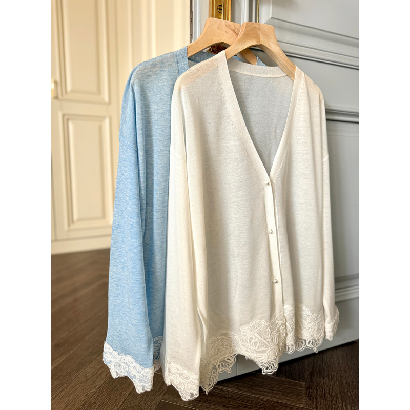 HAN LIU·夏季奥地利进口兰精天丝针织长袖蕾丝花边开衫