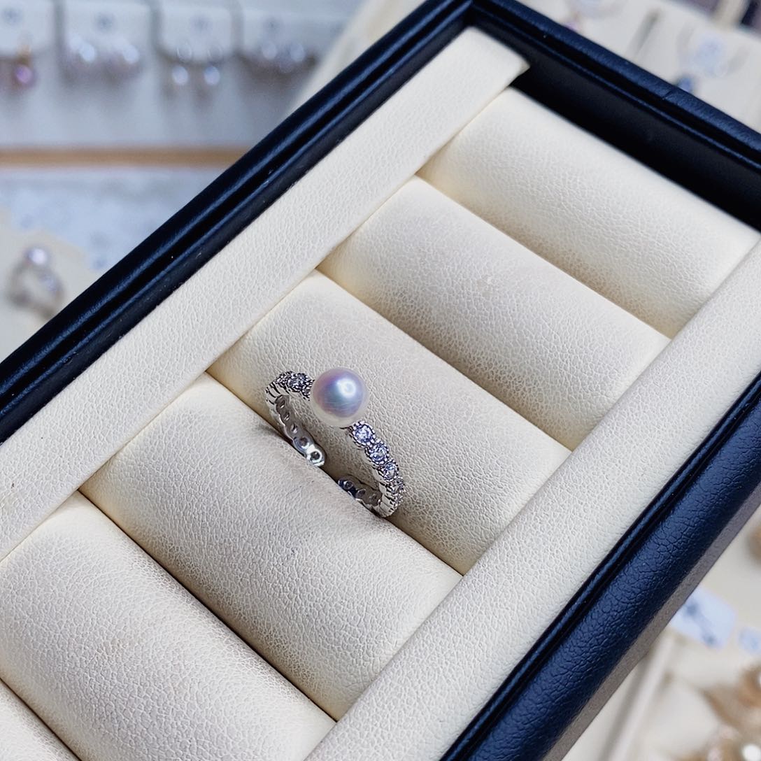 戒指银S925镶嵌淡水珍珠