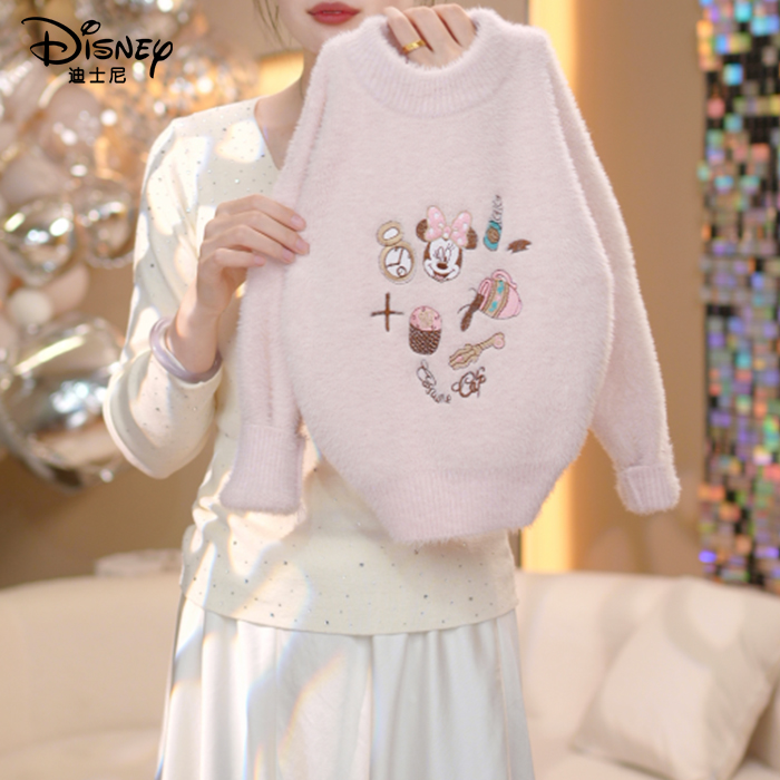 Disney/迪士尼女童毛衣25新款冬装洋气水貂绒打底衫童装女孩上衣