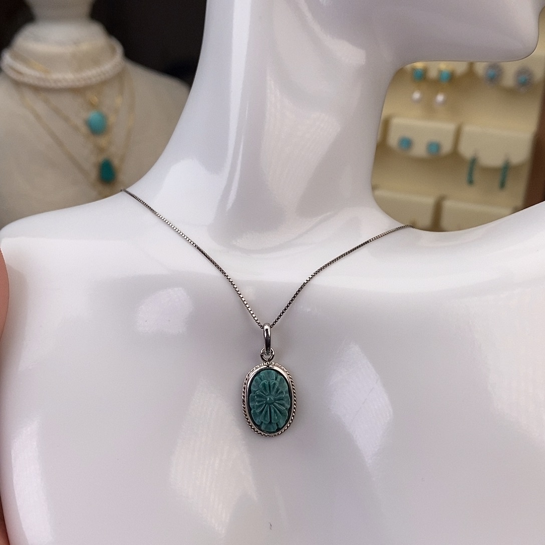 绿松石颈饰银S925镶嵌