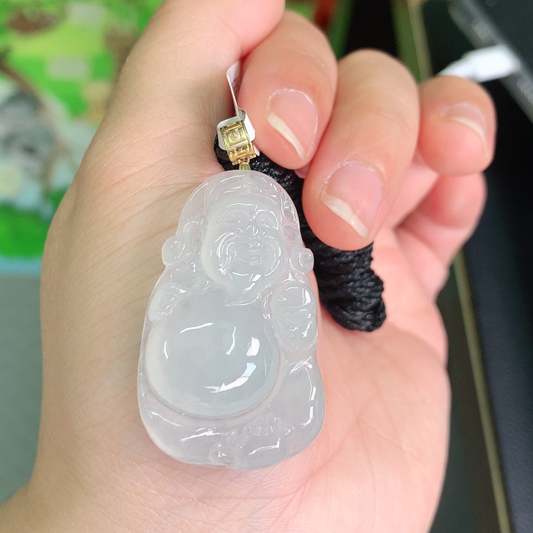 翡翠颈饰18K金镶嵌冰胶财神爷