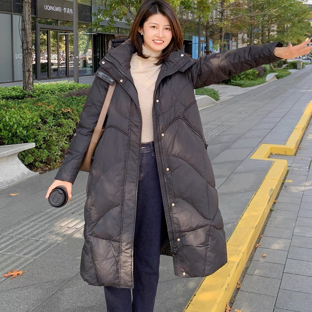 （衣长101）66168冬季新款连帽加厚保暖过膝长款羽外套
