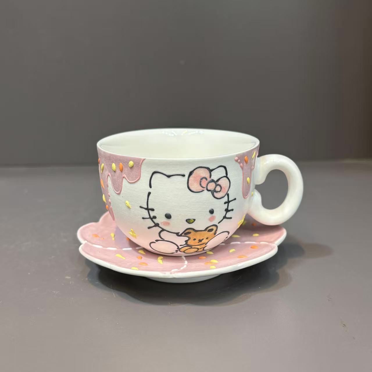 527粉色Kitty猫杯碟套组