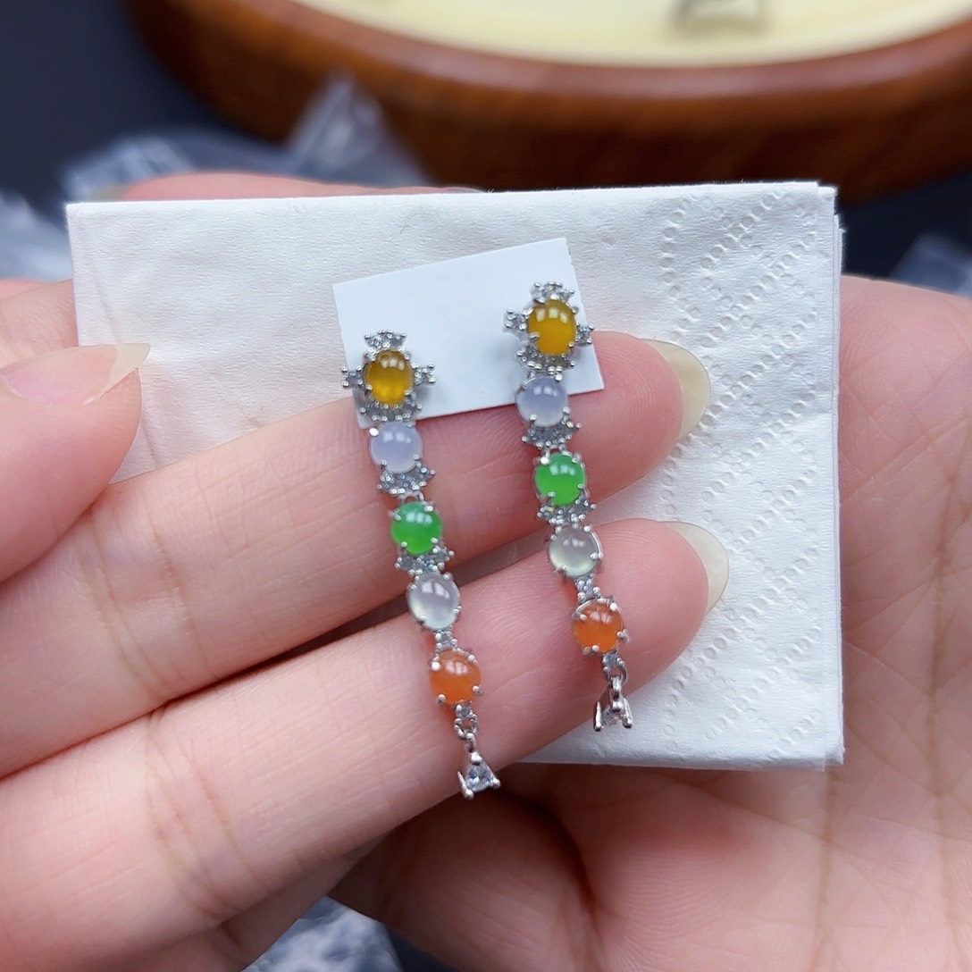 翡翠耳饰银S925镶嵌耳饰