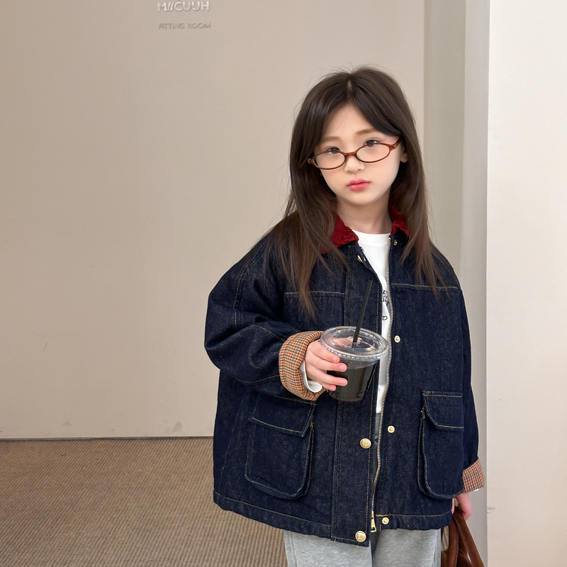 女童夹棉牛仔外套2025秋冬儿童韩系宽松夹克中大童休闲百搭上衣潮