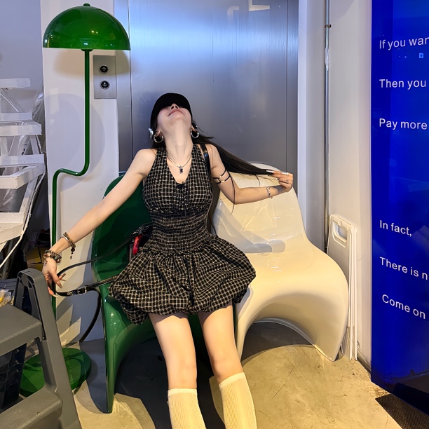 【辣妹连衣裙】挂脖辣妹松紧腰连衣裙韩系