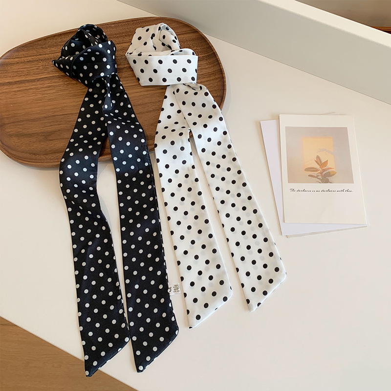 法式复古波点长条丝巾女时尚百搭服装配饰系脖斜角小领巾细窄飘带