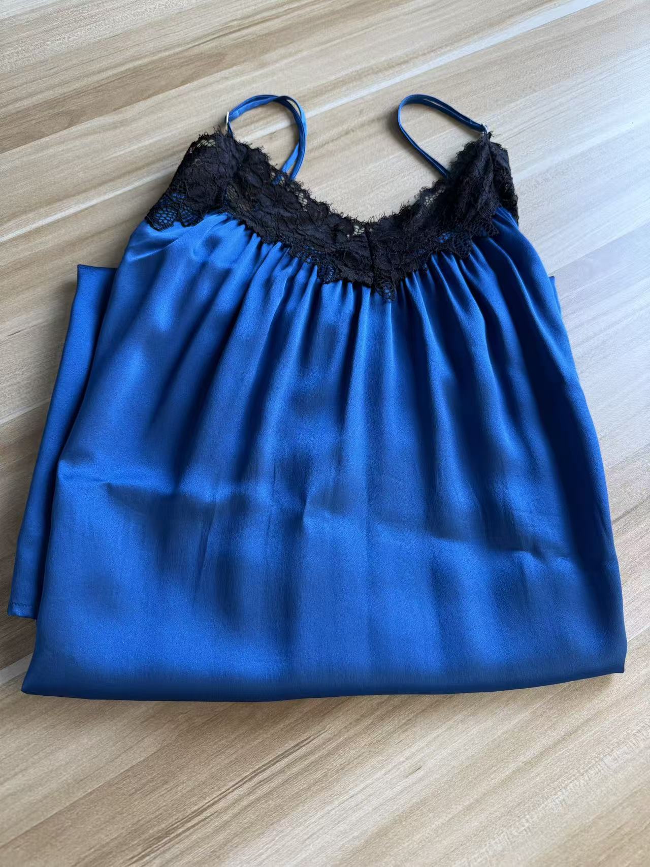 长裙薄款青年中长款睡裙100%桑蚕丝宝蓝色2XL