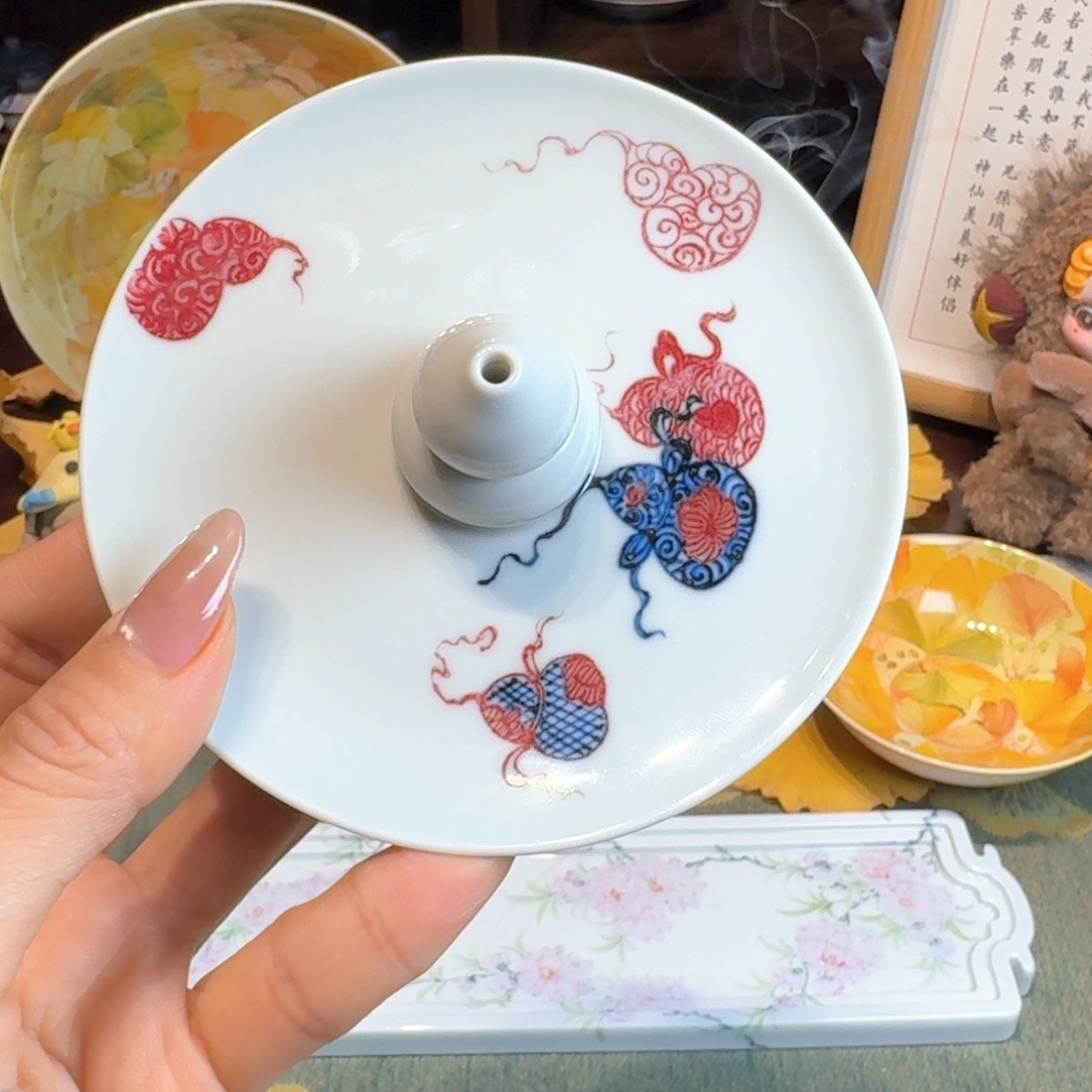 福***白憩予釉里红葫芦香插