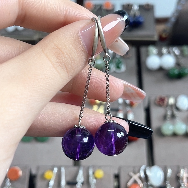 紫晶耳饰银S925镶嵌12左右