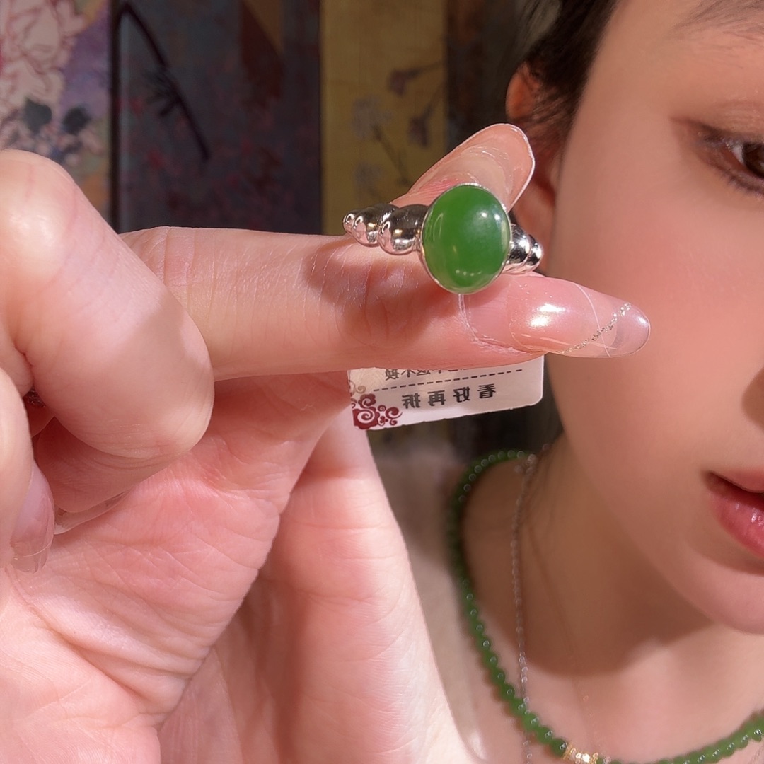 和田玉银S925镶嵌戒指