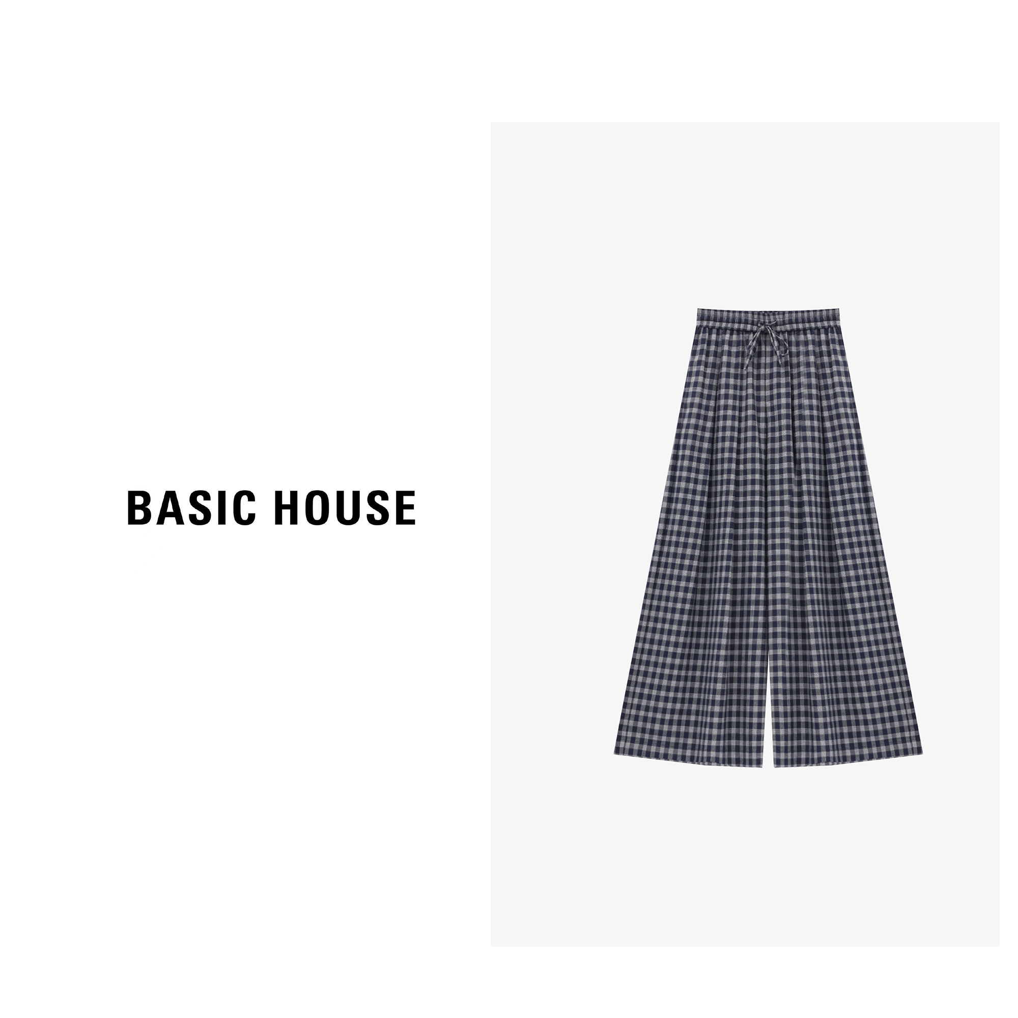 Basic House/百家好时尚夏季复古休闲经典格纹长裤B0625B5V772