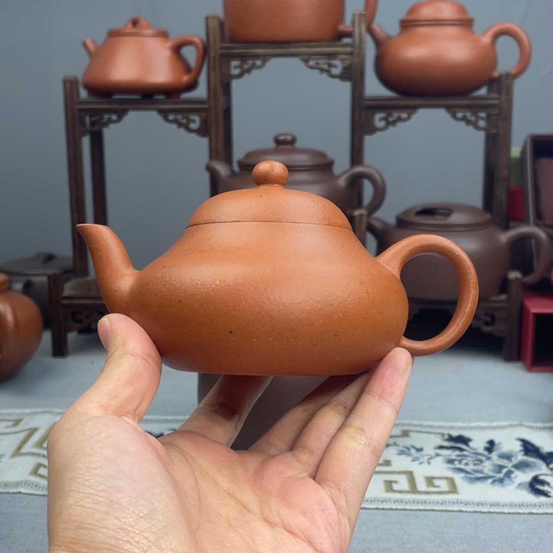 修***盖茶杯紫砂老红泥 梨形