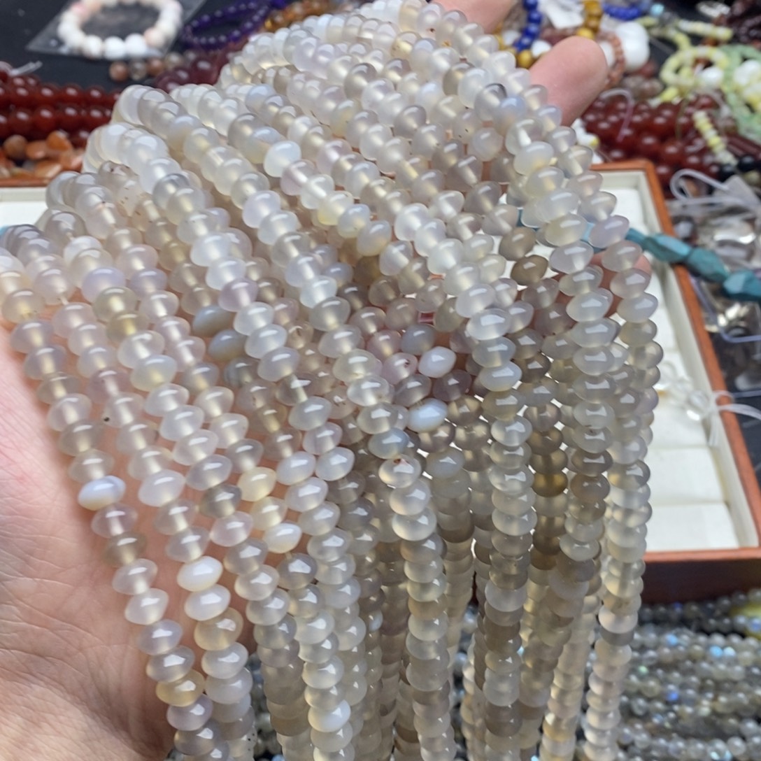 玛瑙/玉髓未镶嵌珠宝半成品一条天然8mm灰玛瑙飞碟算盘珠