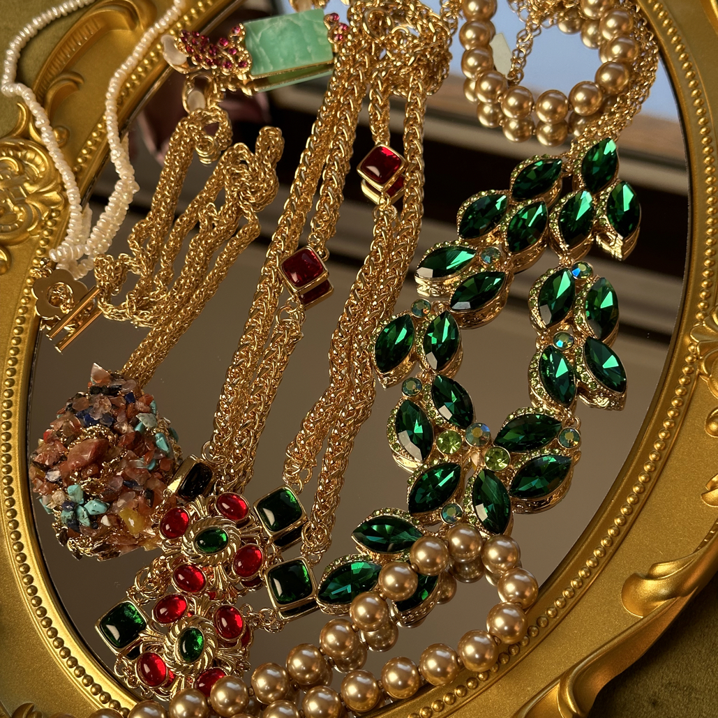 铜合金亚克力耳饰 铜合金合成锆石时尚百搭简约气质项链