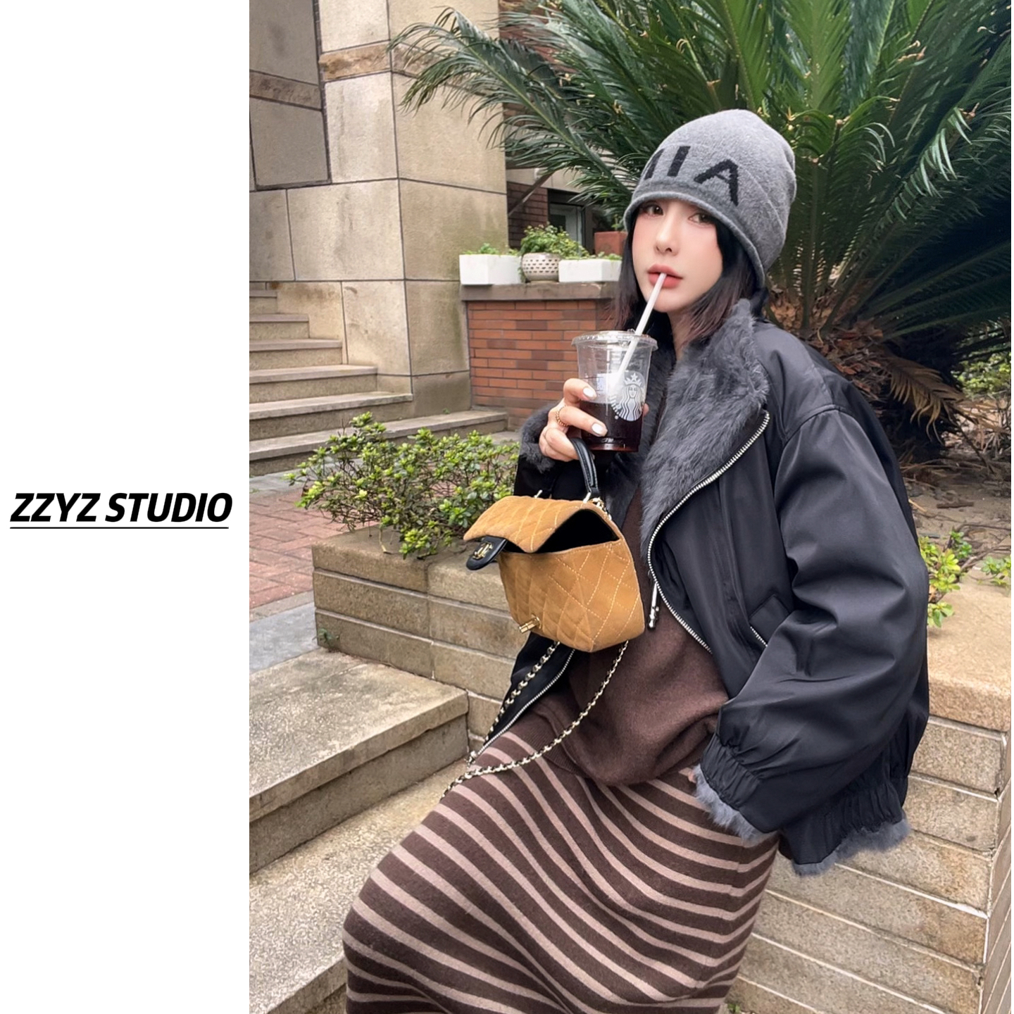 【ZZYZ】“北冰洋”时尚百搭100兔毛p毛一体双面双穿时髦短外套