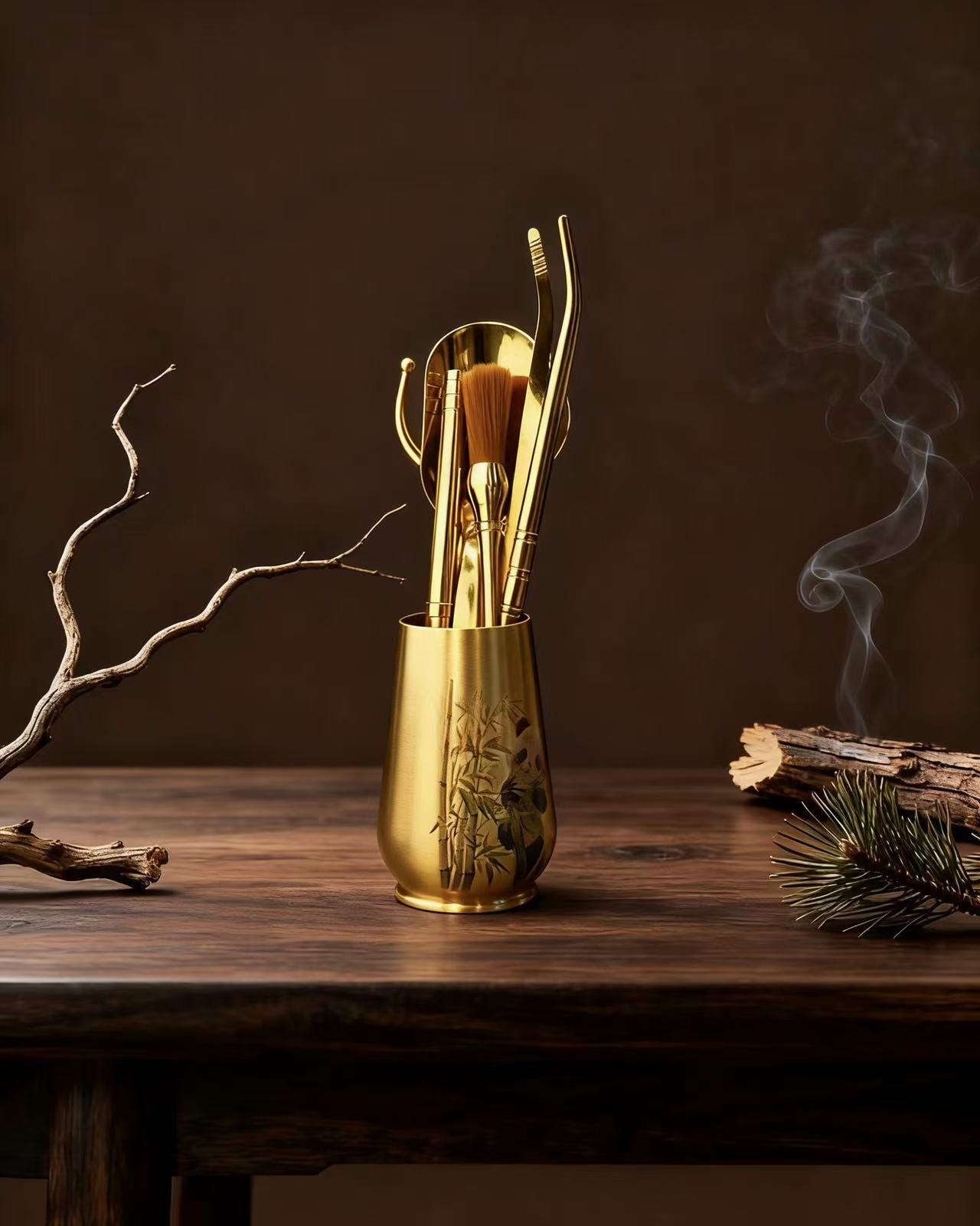 黄铜手工茶道六君子功夫熊猫泡茶专用客厅茶桌家用高档工艺品摆件