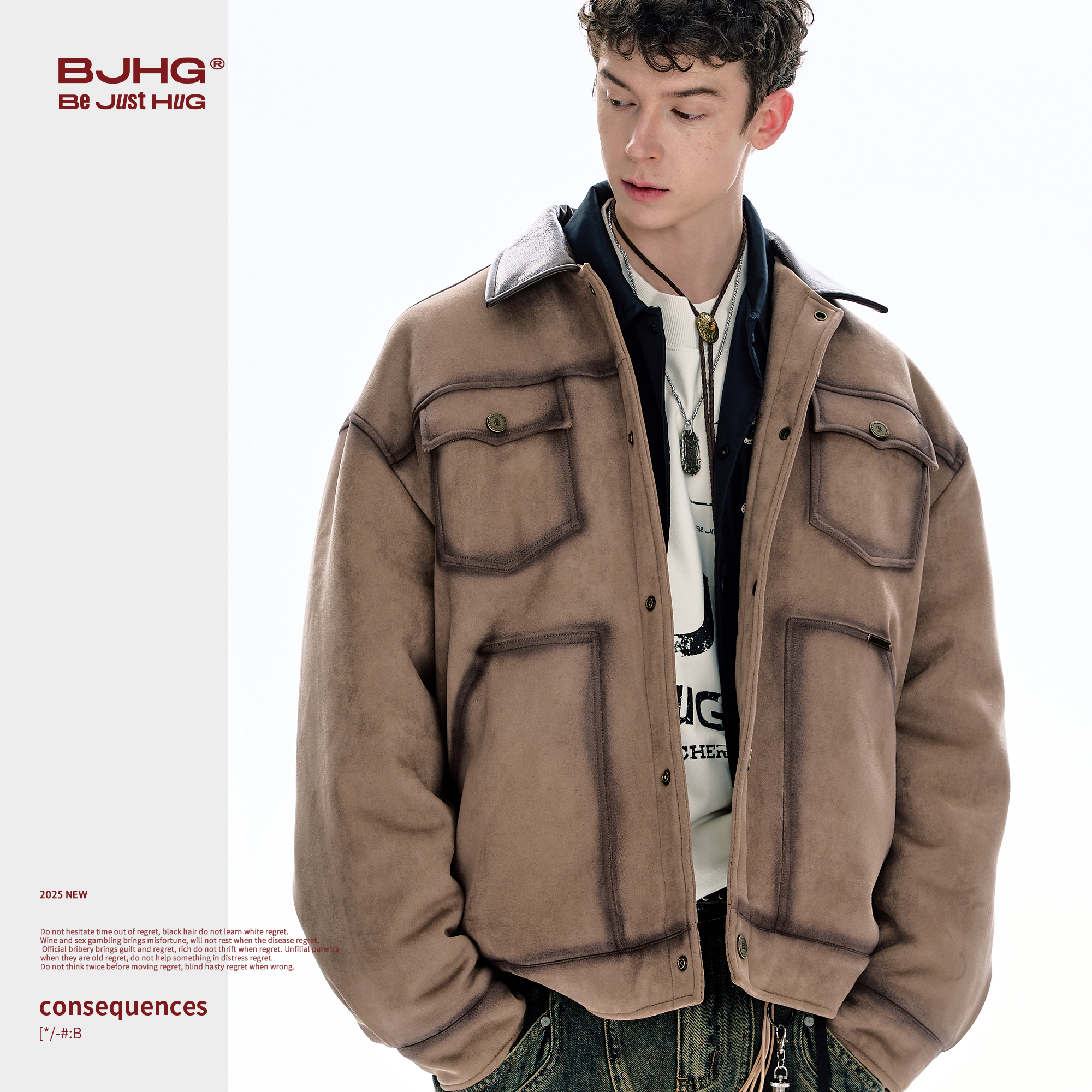 BJHG不计后果空气麂皮绒棉服男款冬新款潮牌复古做旧保暖棉袄外套