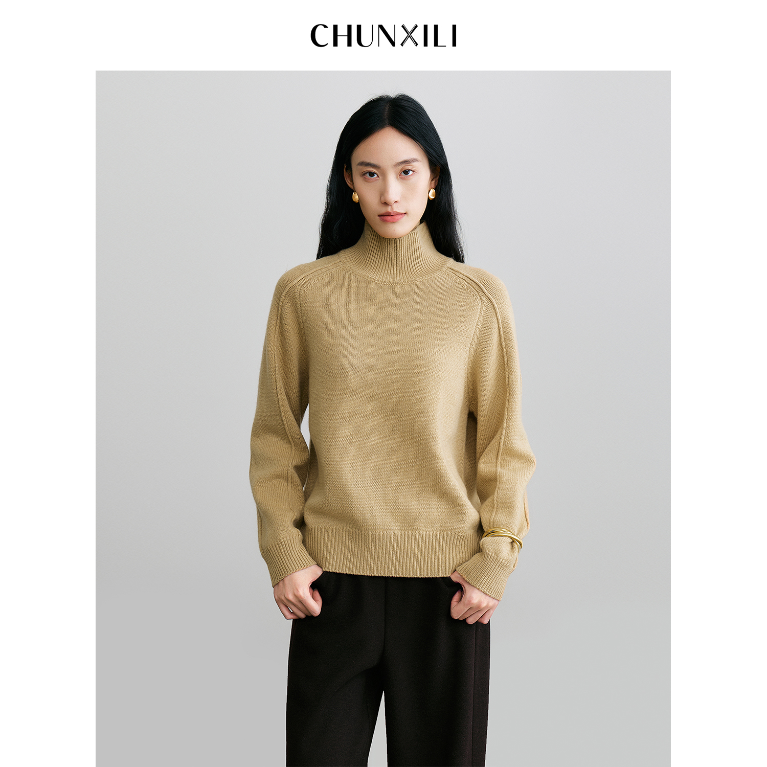 【结构毛衣 】 CHUNXILI/春熙里 高领100羊毛 慵懒风毛衣D00M54159