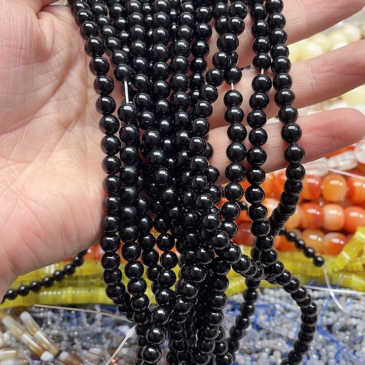 玛瑙/玉髓珠宝半成品未镶嵌一条6mm黑玛瑙