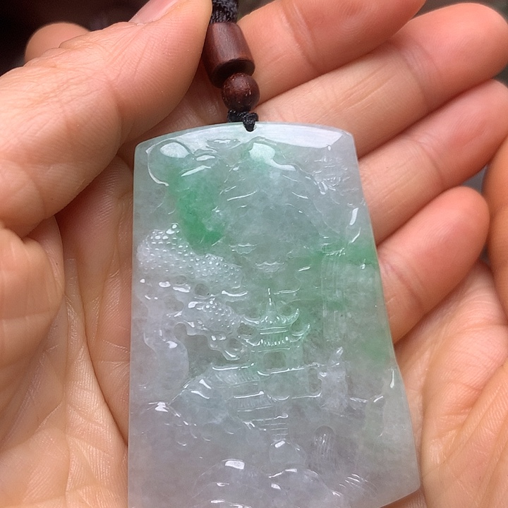 翡翠未镶嵌颈饰翡翠天然缅甸山水牌